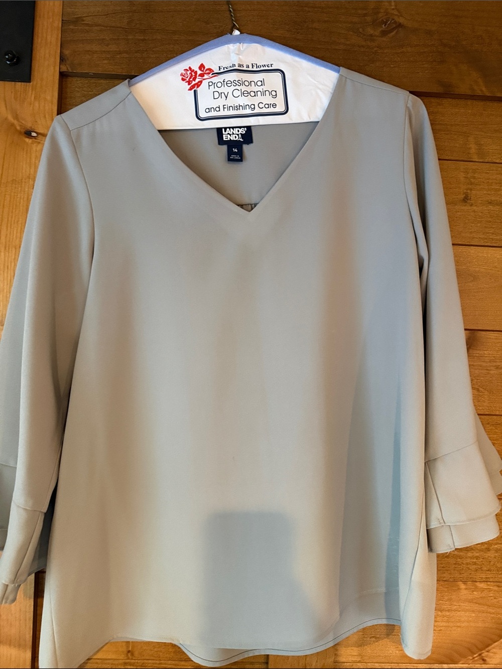 Lands' End Women's V-Neck Blouse in Light Gray